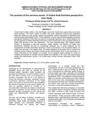 The Promise of the Services Sector: a United Arab Emirates Perspective- Case Study 1Professor Khalid Alrawi and 2Dr