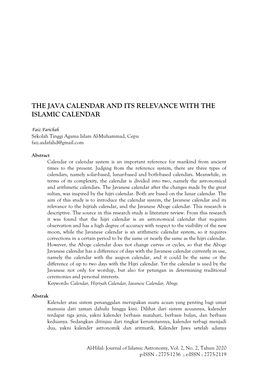 The Java Calendar and Its Relevance with the Islamic Calendar