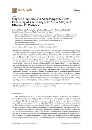 Magnetic Hysteresis in Nanocomposite Films Consisting of a Ferromagnetic Auco Alloy and Ultraﬁne Co Particles
