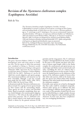 Revision of the Nyctemera Clathratum Complex (Lepidoptera: Arctiidae)