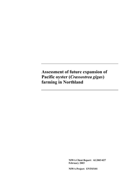 Assessment of Future Expansion of Pacific Oyster (Crassostrea Gigas) Farming in Northland