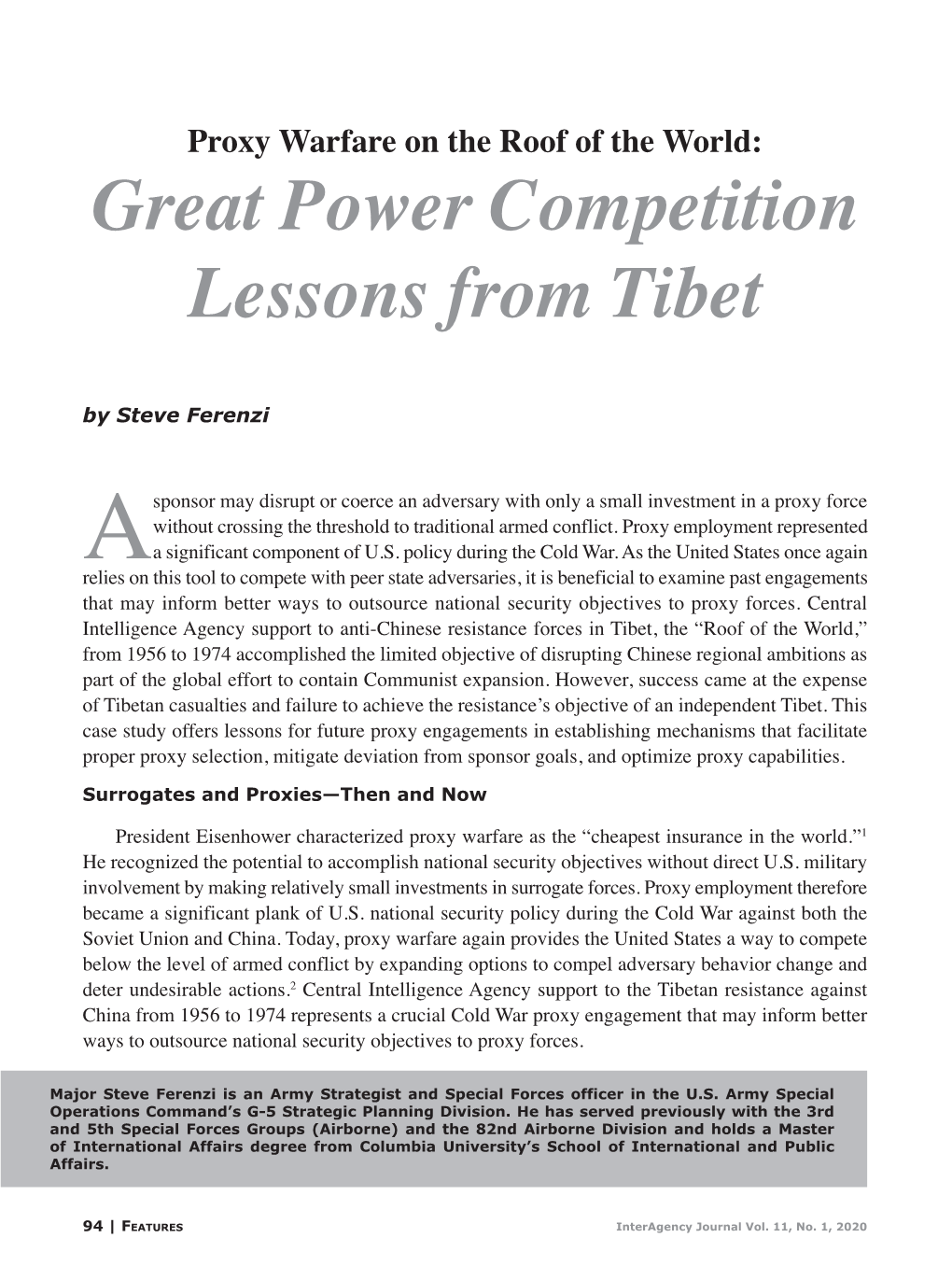 Proxy Warfare on the Roof of the World: Great Power Competition Lessons from Tibet