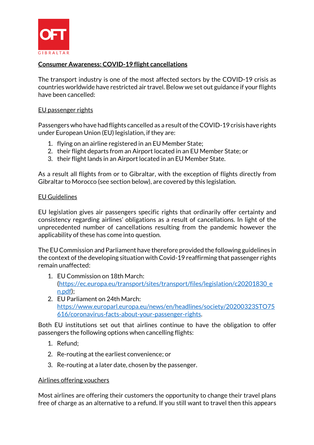 Consumer Awareness: COVID-19 Flight Cancellations