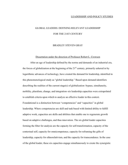 Leadership and Policy Studies Global Leaders: Defining