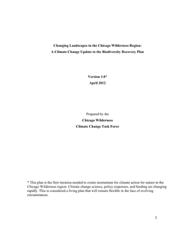 Changing Landscapes in the Chicago Wilderness Region: a Climate Change Update to the Biodiversity Recovery Plan