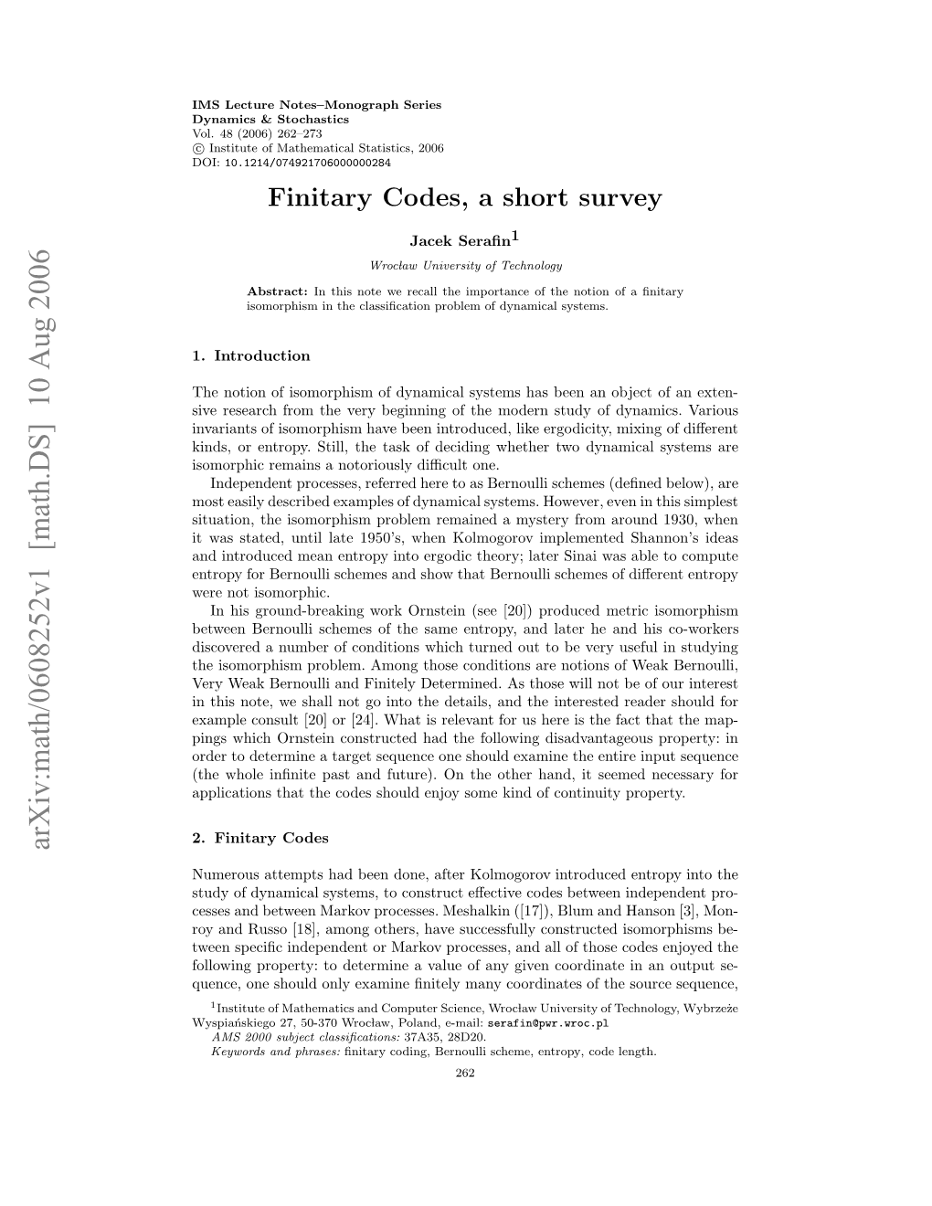 Finitary Codes, a Short Survey