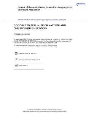 Goodbye to Berlin: Erich Kästner and Christopher Isherwood