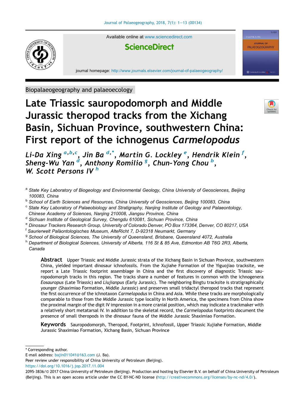 Late Triassic Sauropodomorph and Middle Jurassic