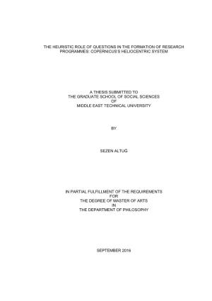 Copernicus's Heliocentric System a Thesis Submitted T