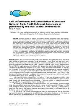Kalalo F. P., 2017 Law Enforcement and Conservation at Bunaken National Park, North Sulawesi, Indonesia As Perceived by the Local Coastal Communities