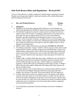Oak Park Bronco Rules and Regulations – Revised 2012