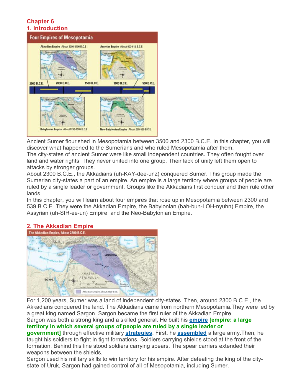 Chapter 6 1. Introduction 2. the Akkadian Empire