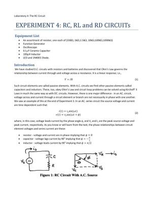 EXPERIMENT 4: RC, RL and RD Circuits