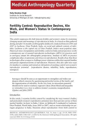 Fertility Control: Reproductive Desires, Kin Work, and Women&