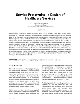 Service Prototyping in Design of Healthcare Services