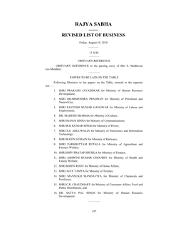 Rajya Sabha —— Revised List of Business