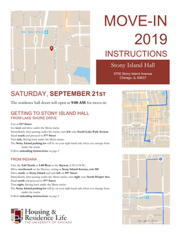 MOVE-IN 2019 INSTRUCTIONS Stony Island Hall