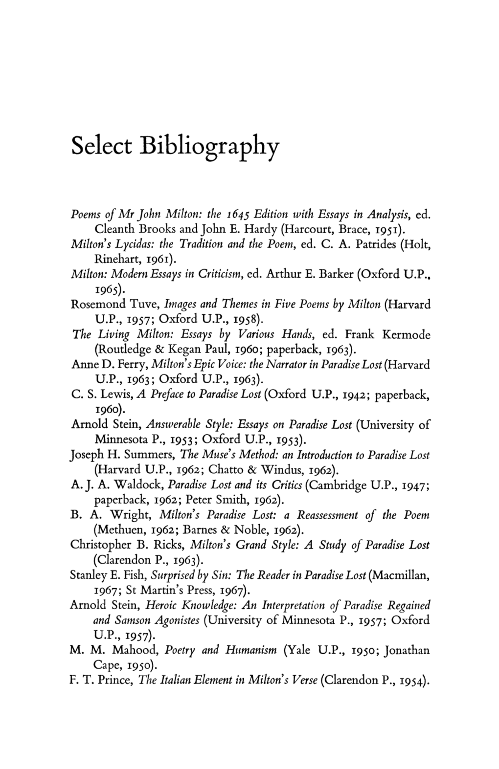 Select Bibliography