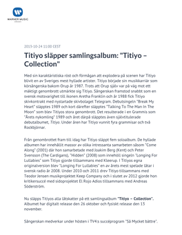 Titiyo Släpper Samlingsalbum: "Titiyo – Collection"