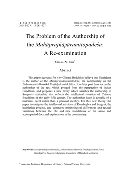 The Problem of the Authorship of the Mahāprajñāpāramitopadeśa: a Re-Examination