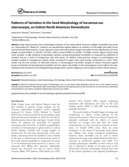 Patterns of Variation in the Seed Morphology of Iva Annua Var