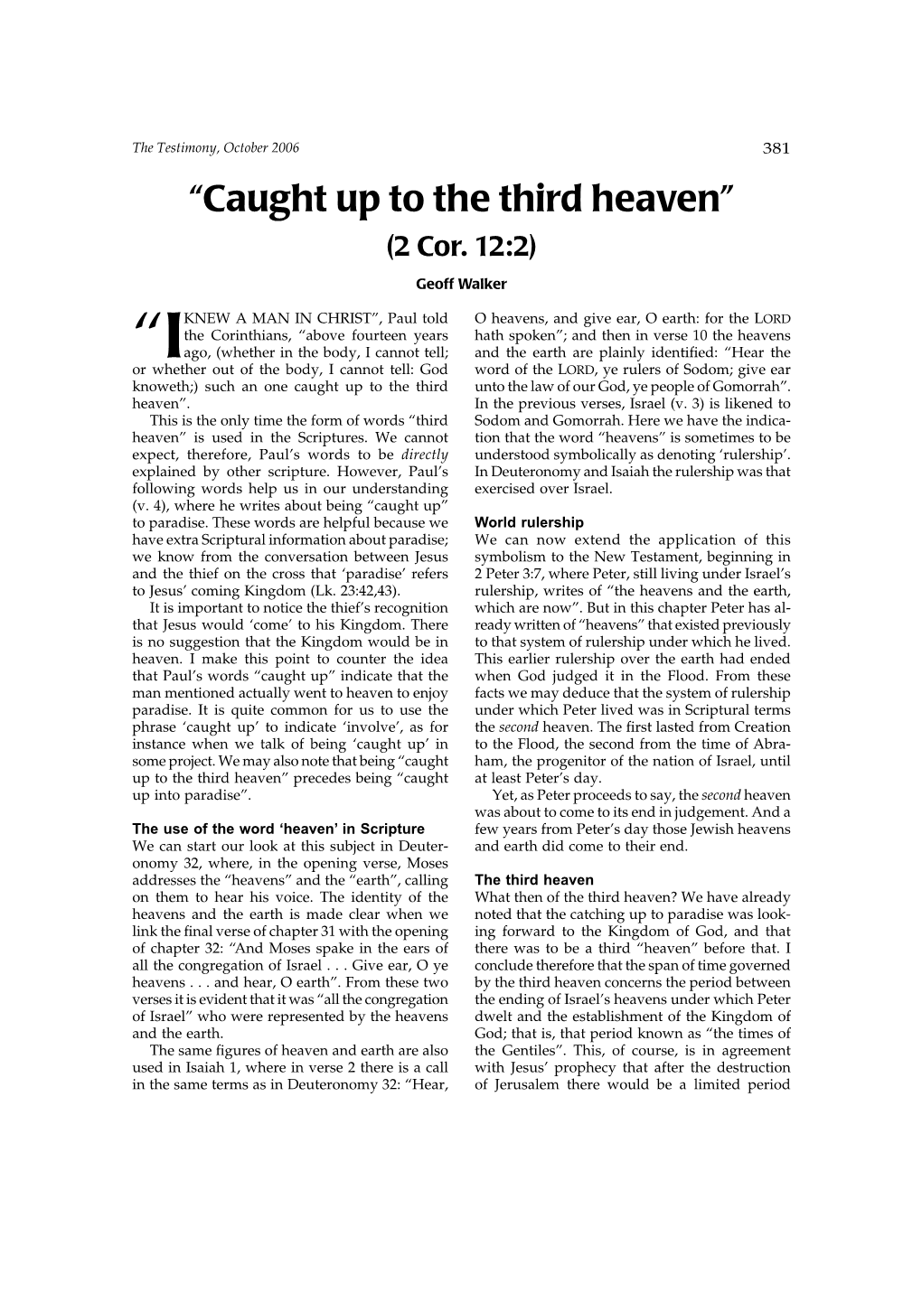 “Caught up to the Third Heaven” (2 Cor