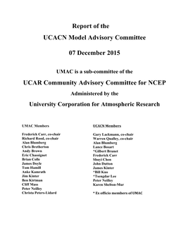 (UCACN) Model Advisory Committee (UMAC