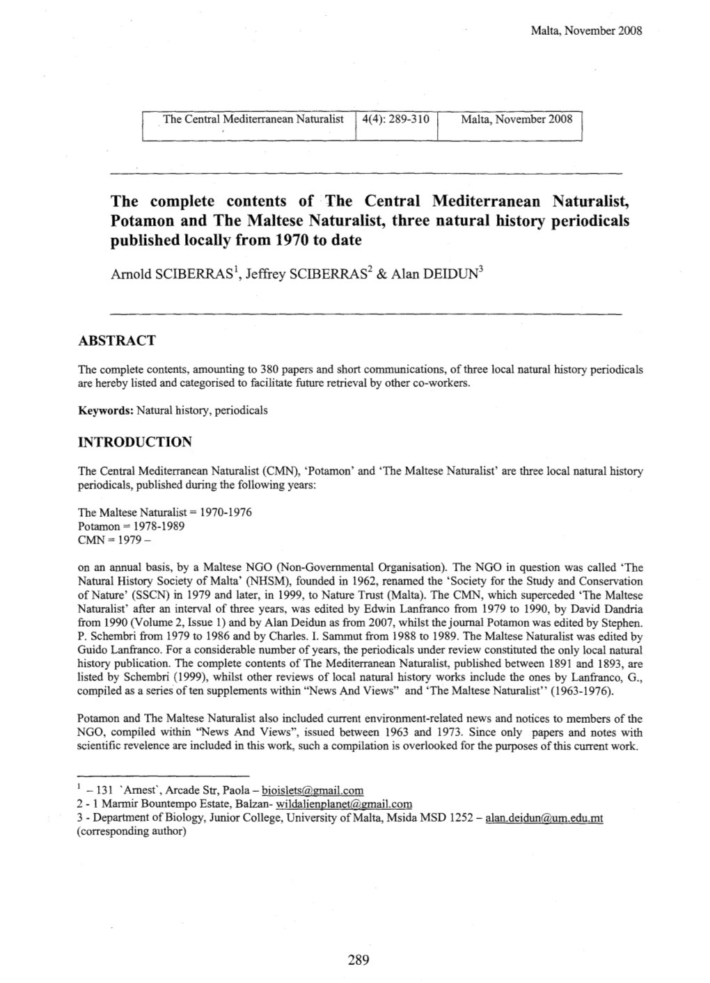 The Complete Contents of the Central Mediterranean Naturalist, Potamon