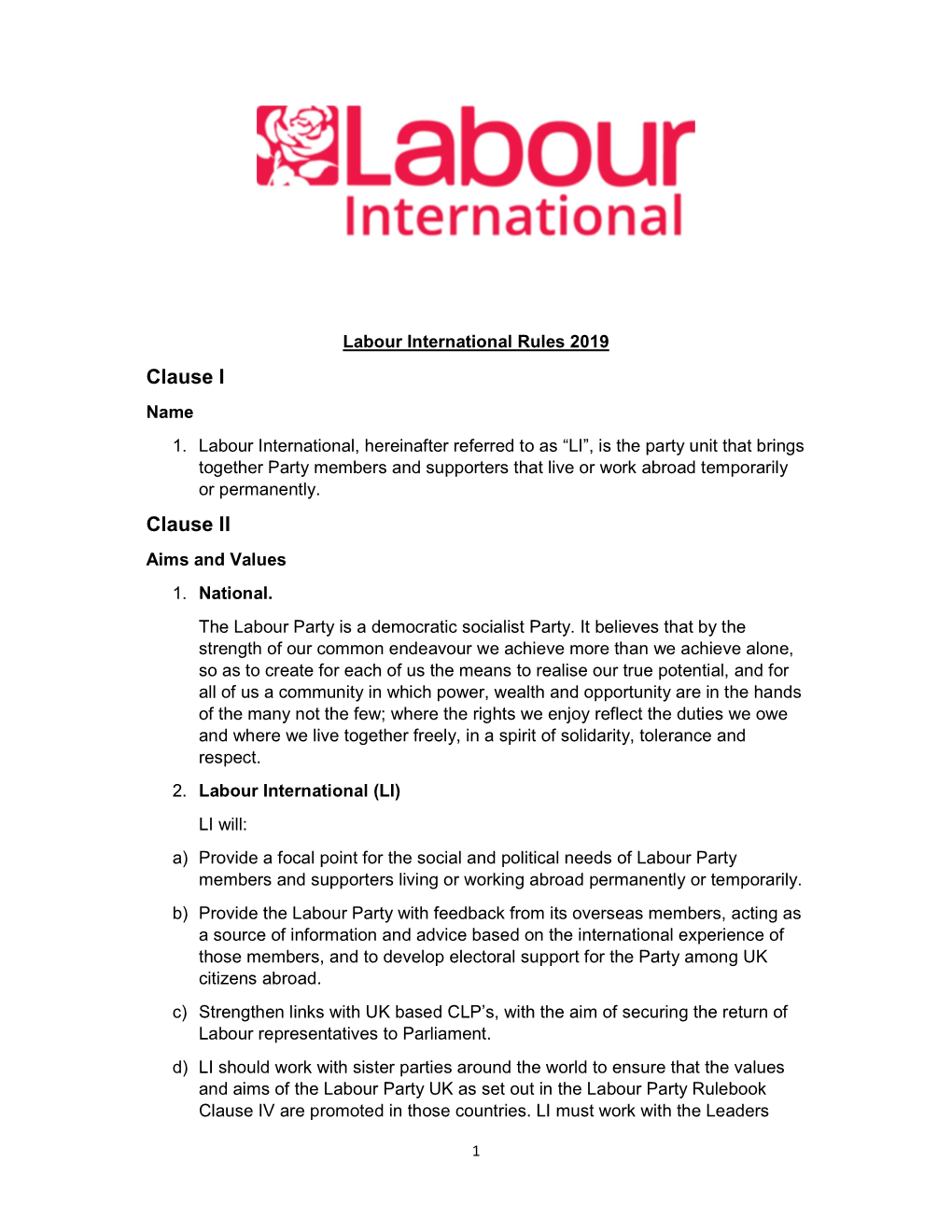 Labour International Rules 2019 Clause I Name 1