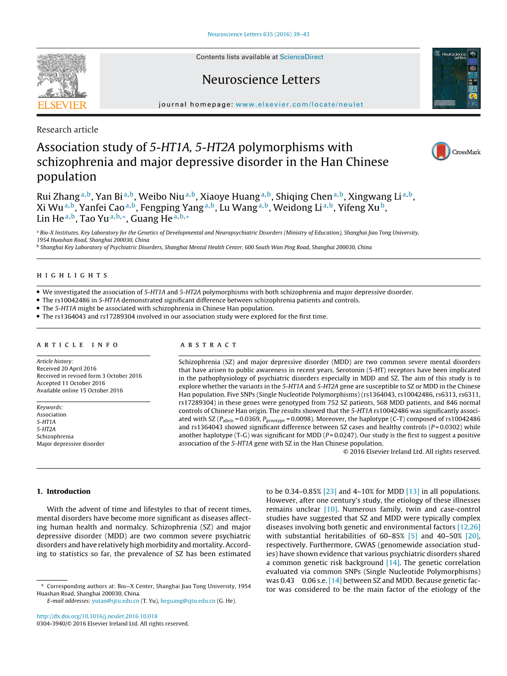 Association Study of 5-HT1A, 5-HT2A Polymorphisms with Schizophrenia