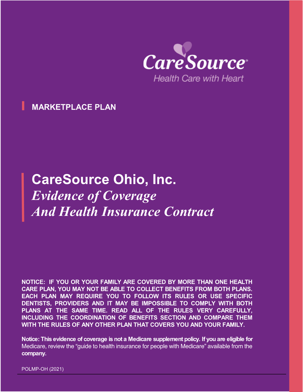 Caresource Ohio, Inc. Evidence of Coverage and Health Insurance Contract