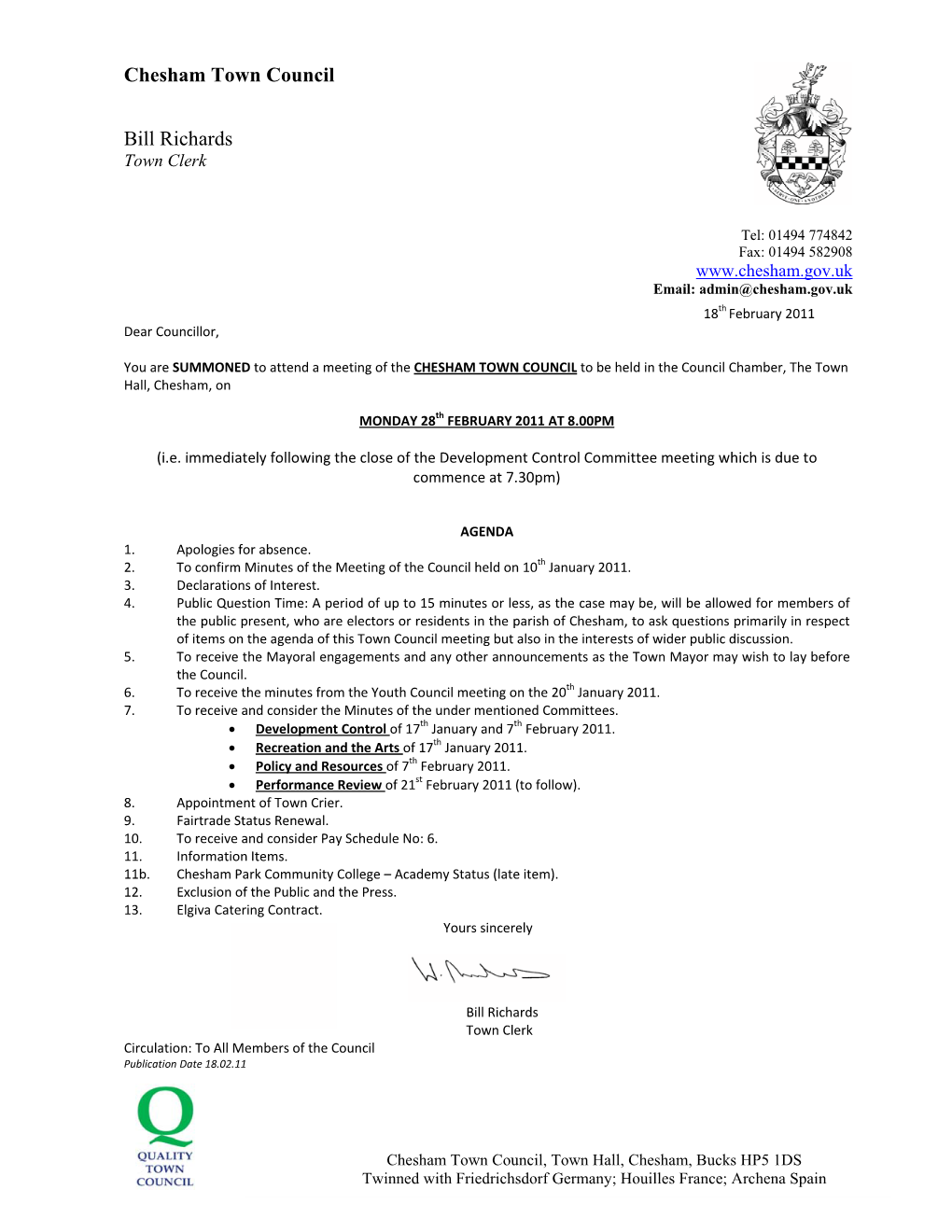 Council Agenda 28Th February 2011