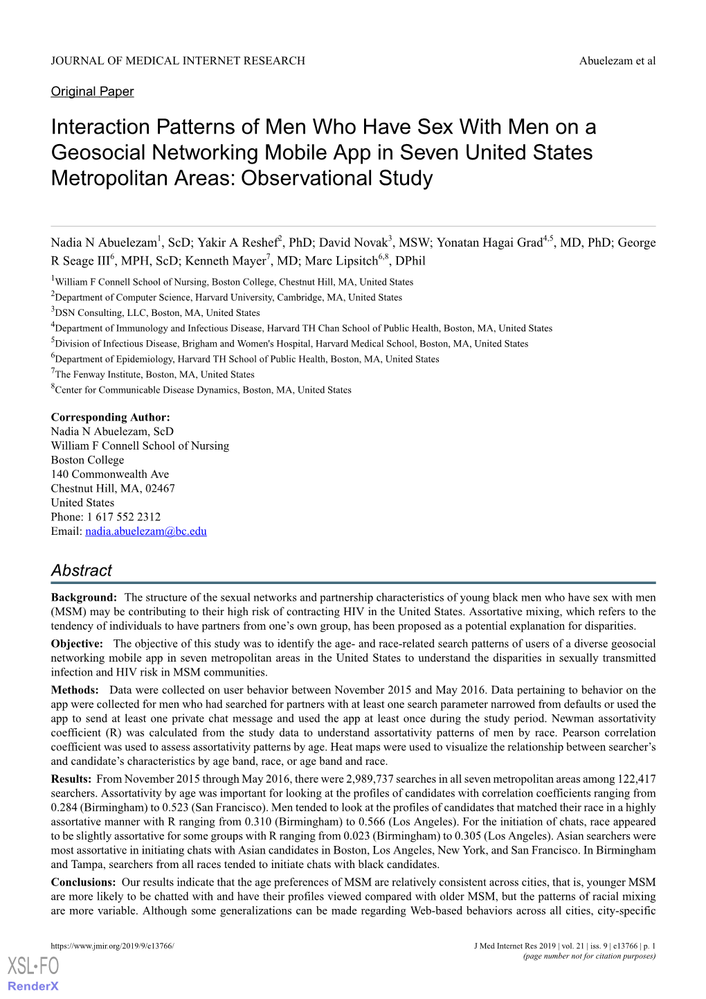 Interaction Patterns of Men Who Have Sex with Men on a Geosocial Networking Mobile App in Seven United States Metropolitan Areas: Observational Study