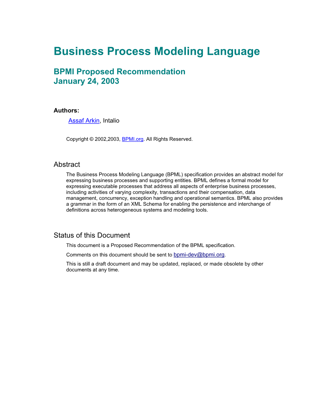 Business Process Modeling Language