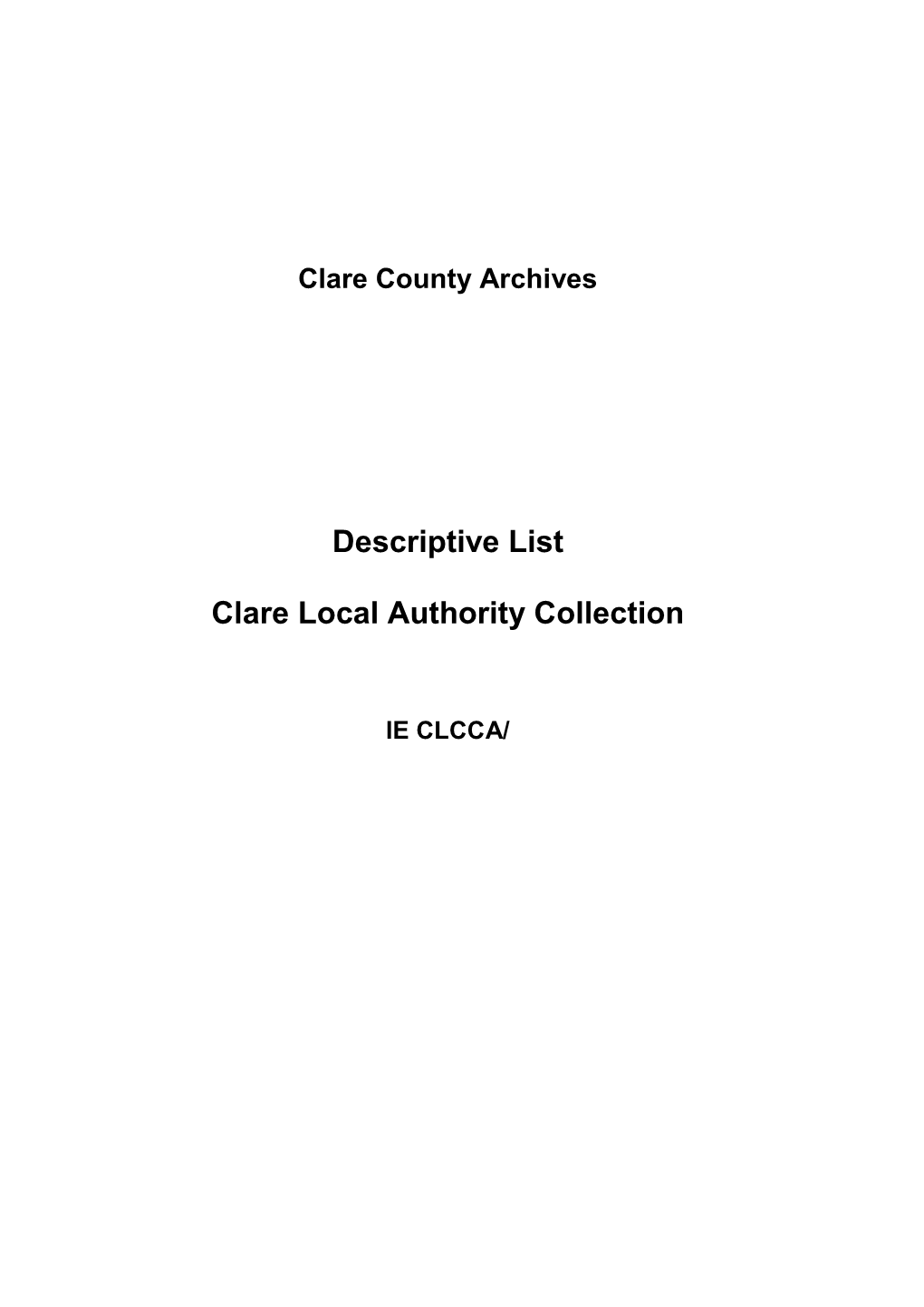 Descriptive List Clare Local Authority Collection