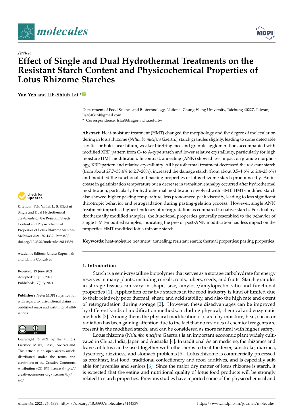 Effect of Single and Dual Hydrothermal Treatments on the Resistant Starch Content and Physicochemical Properties of Lotus Rhizome Starches