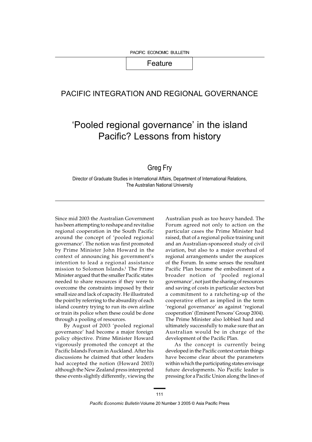 'Pooled Regional Governance' in the Island Pacific? Lessons from History