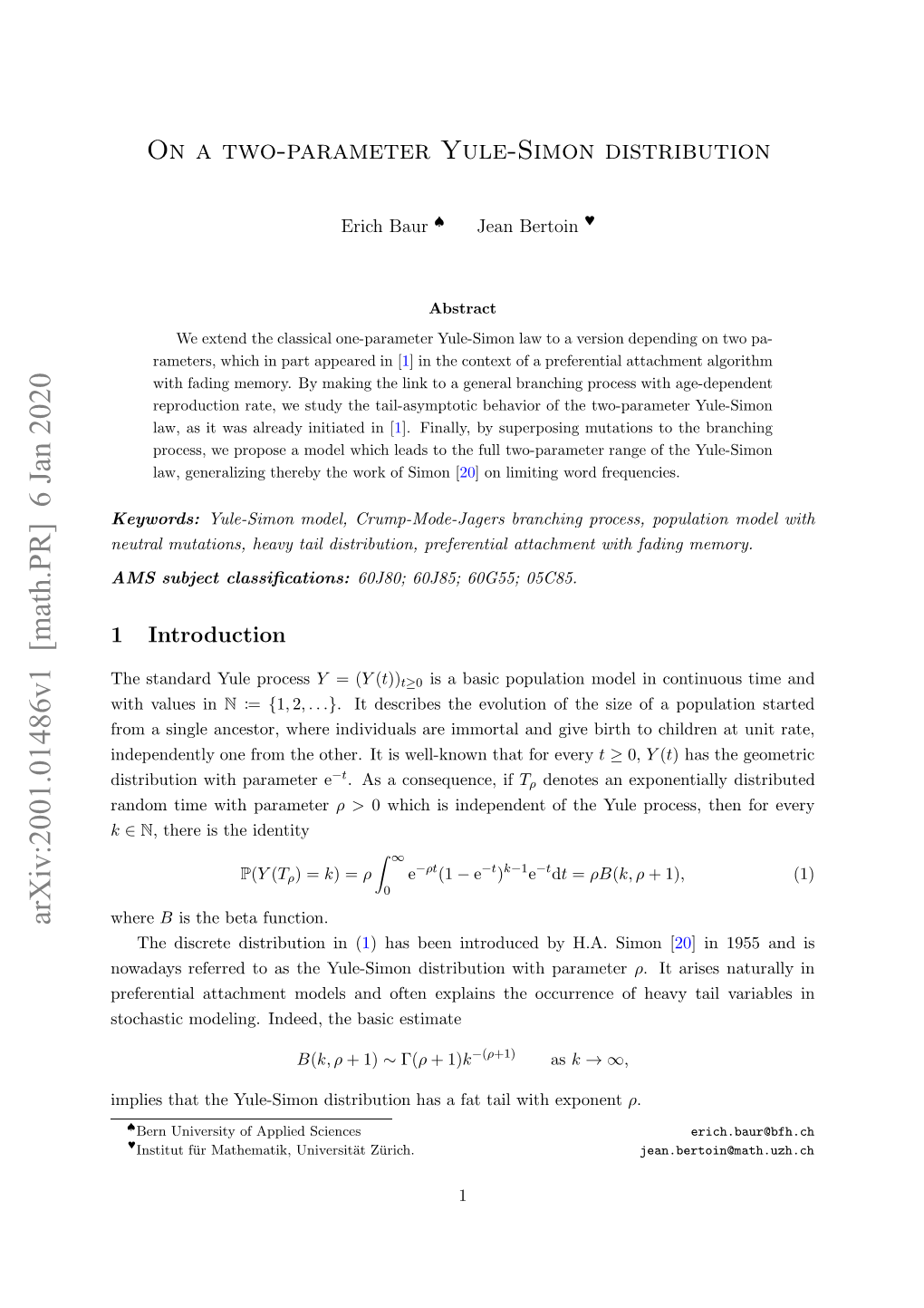 On a Two-Parameter Yule-Simon Distribution