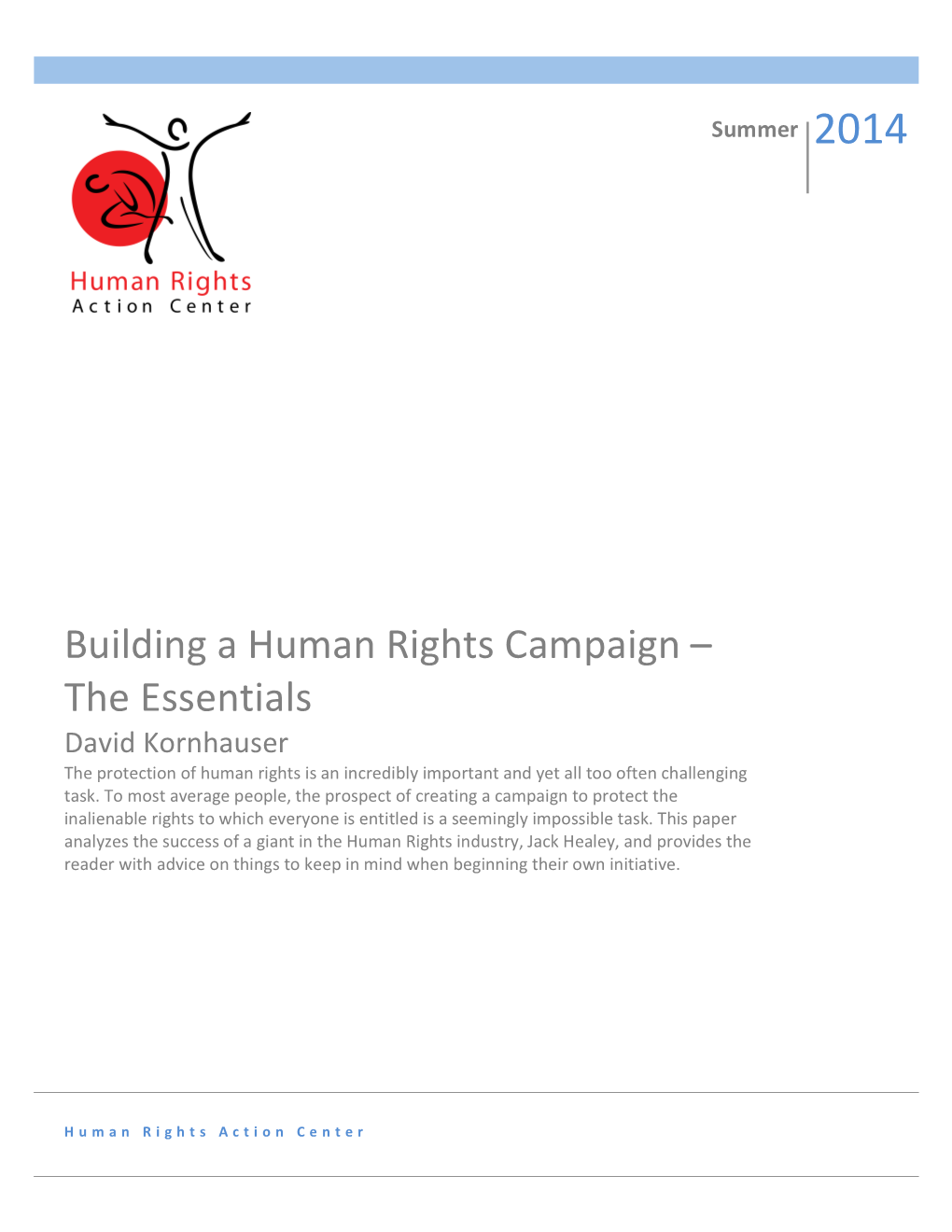 Building a Human Rights Campaign – the Essentials David Kornhauser the Protection of Human Rights Is an Incredibly Important and Yet All Too Often Challenging Task