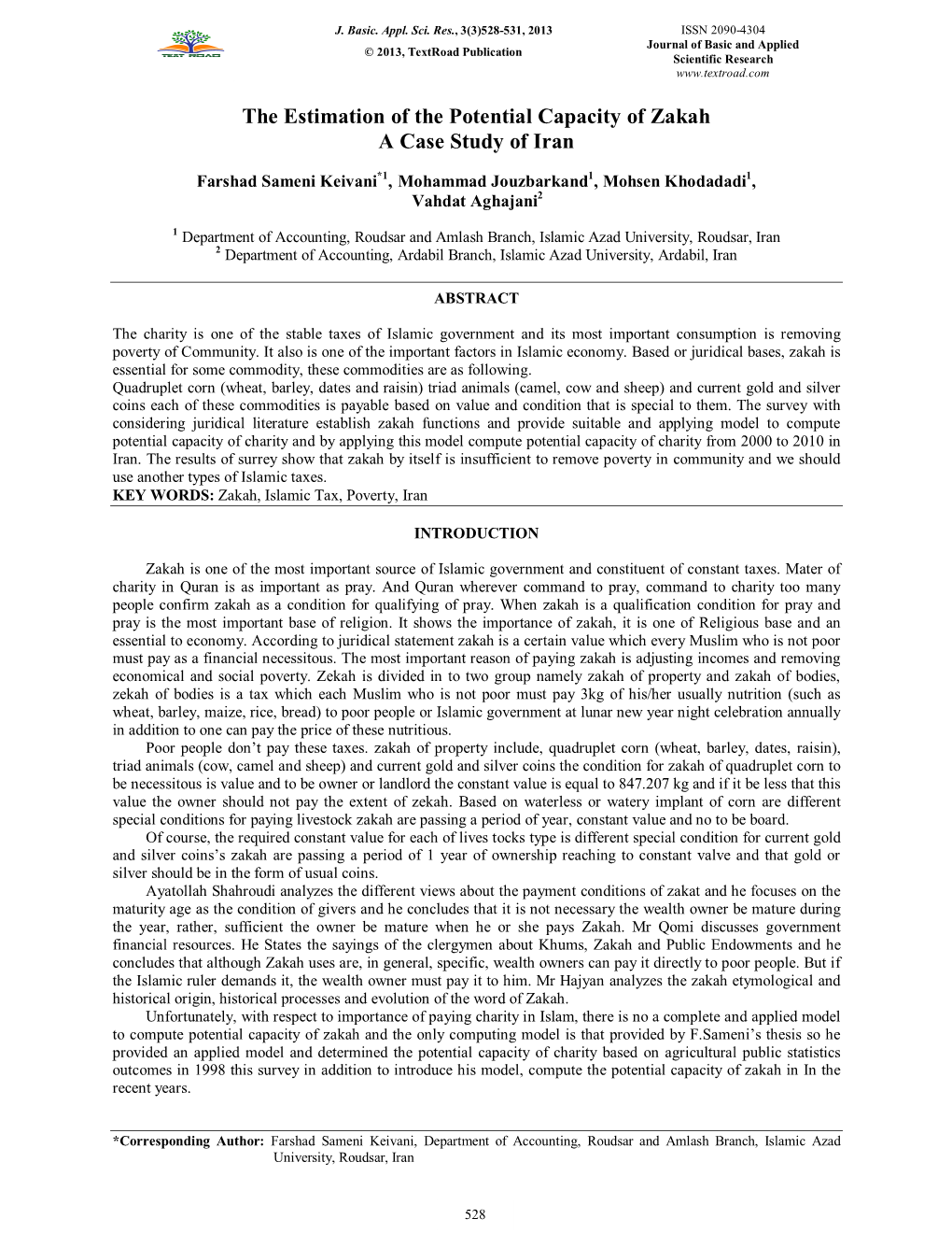 The Estimation of the Potential Capacity of Zakah a Case Study of Iran