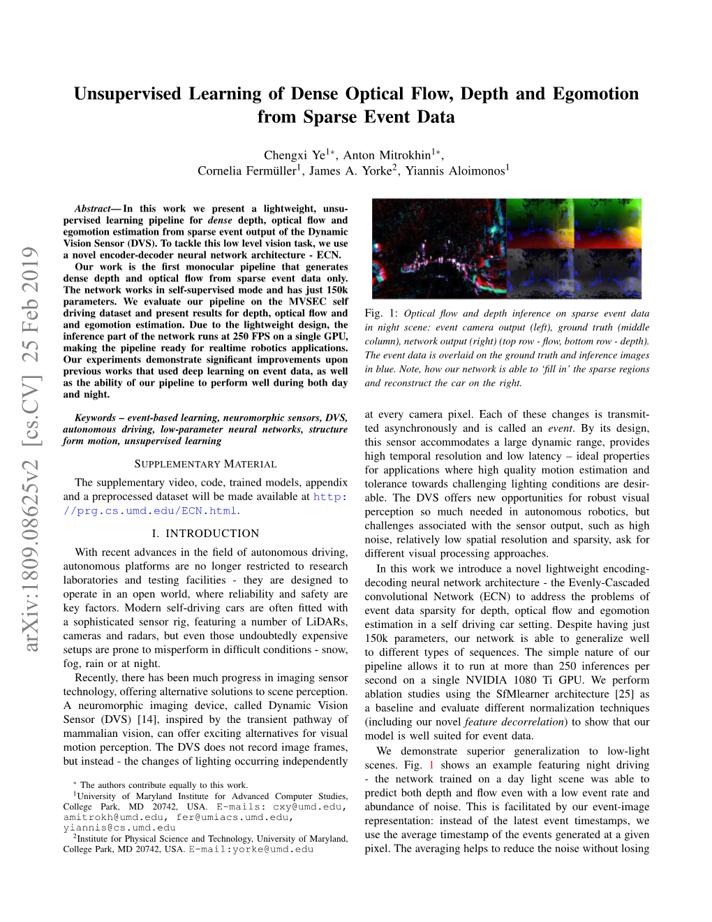 Unsupervised Learning of Dense Optical Flow, Depth and Egomotion from Sparse Event Data