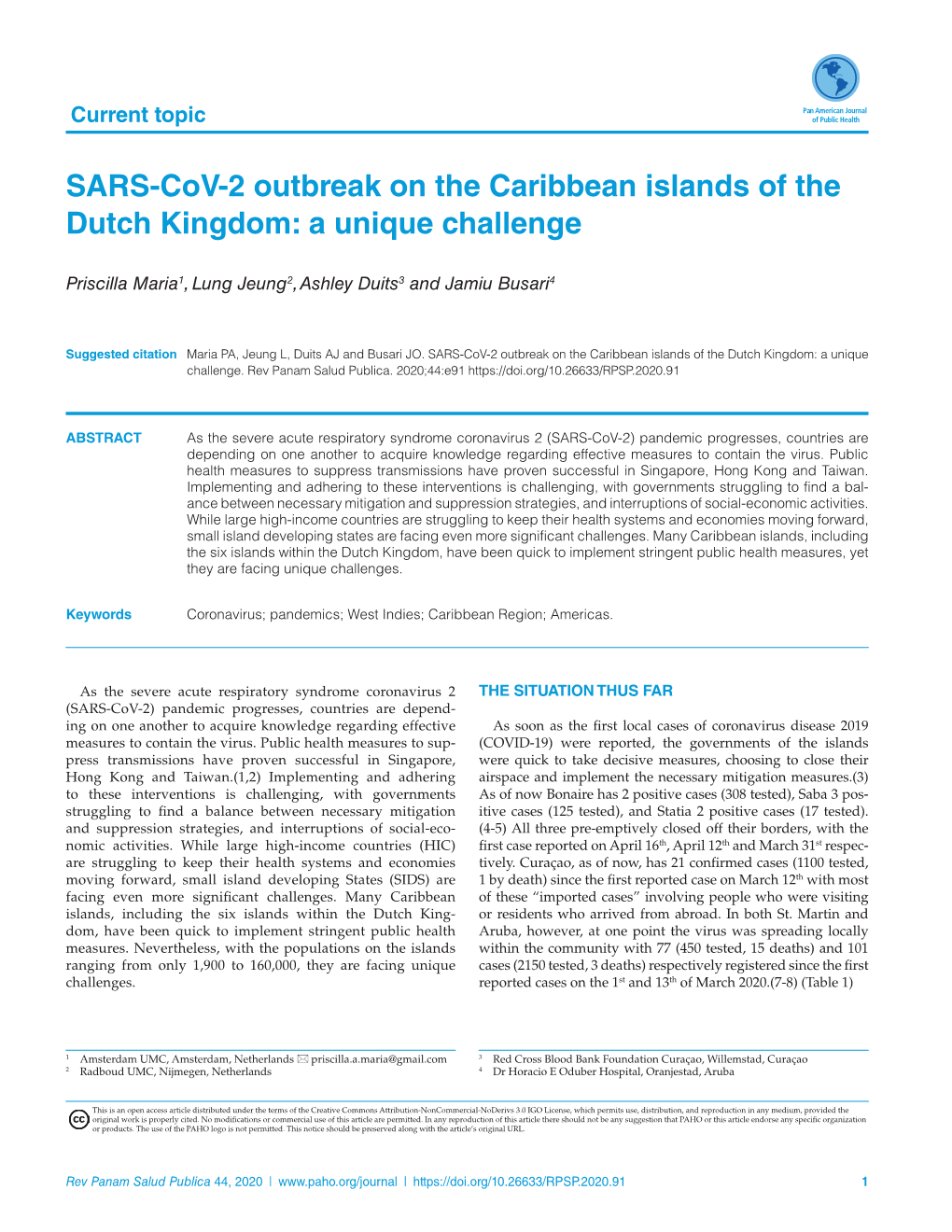 SARS-Cov-2 Outbreak on the Caribbean Islands of the Dutch Kingdom: a Unique Challenge