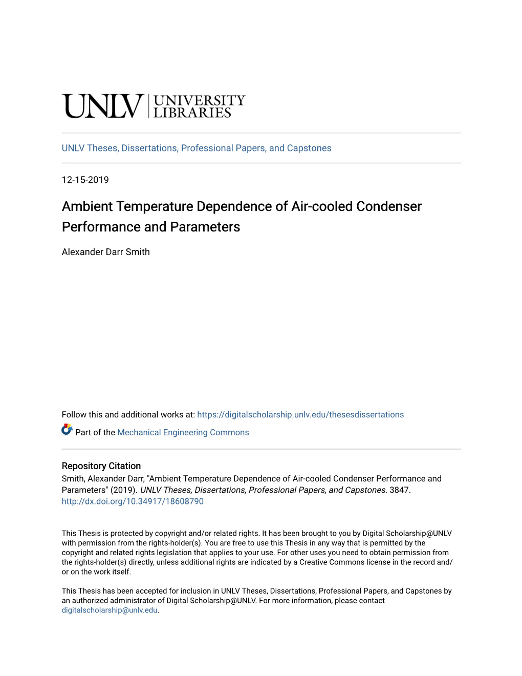 Ambient Temperature Dependence of Air-Cooled Condenser Performance and Parameters