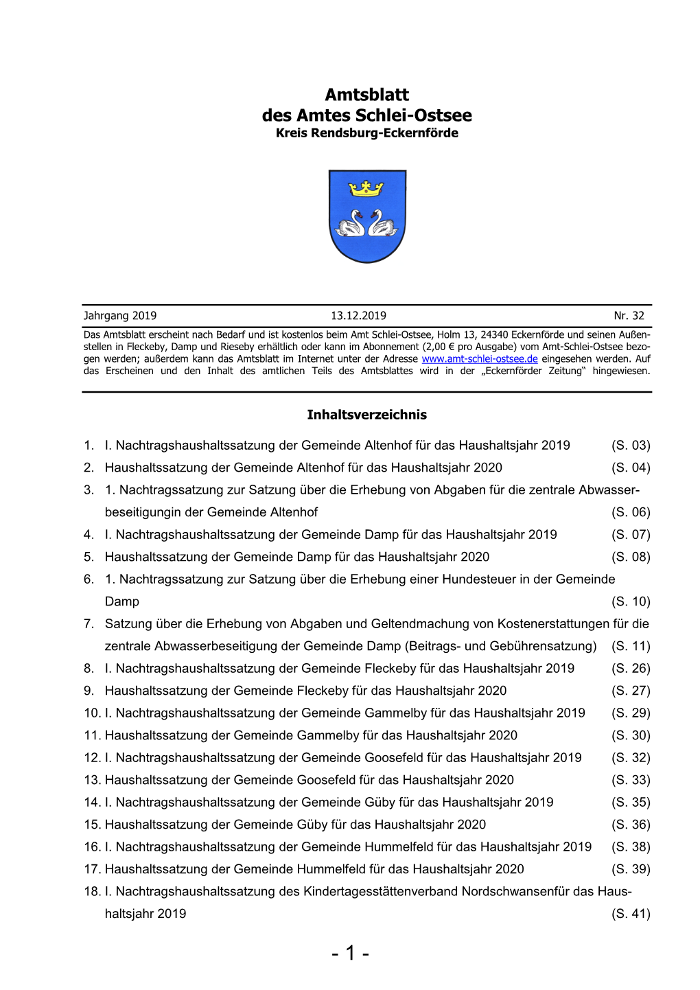 Amtsblatt Des Amtes Schlei-Ostsee Kreis Rendsburg-Eckernförde