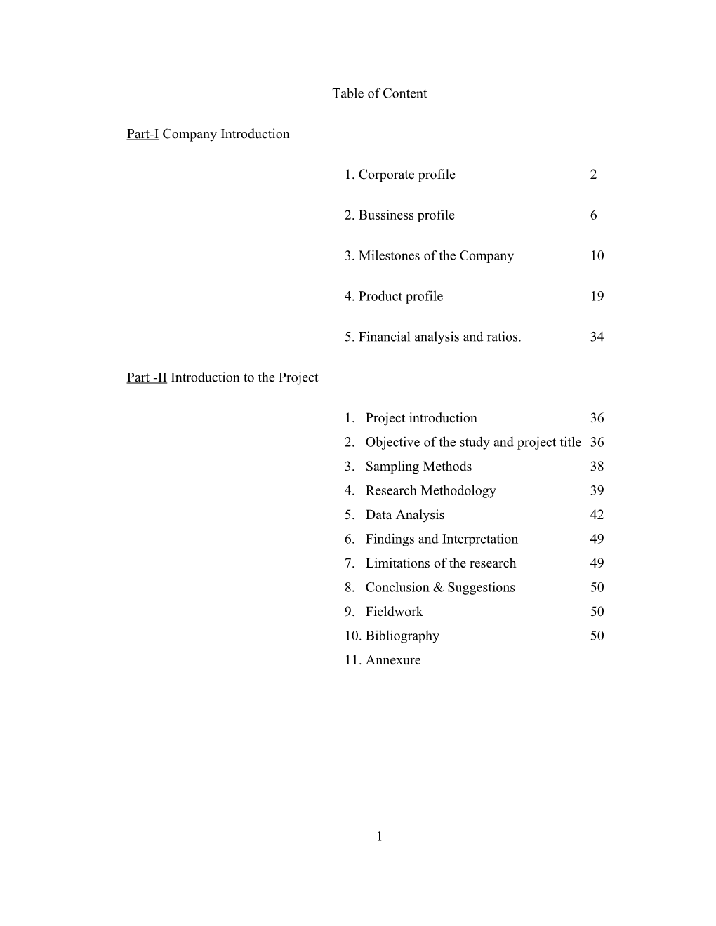 Table of Content Part-I Company Introduction 1. Corporate Profile 2 2. Bussiness Profile 6 3. Milestones of the Company 10 4. Pr