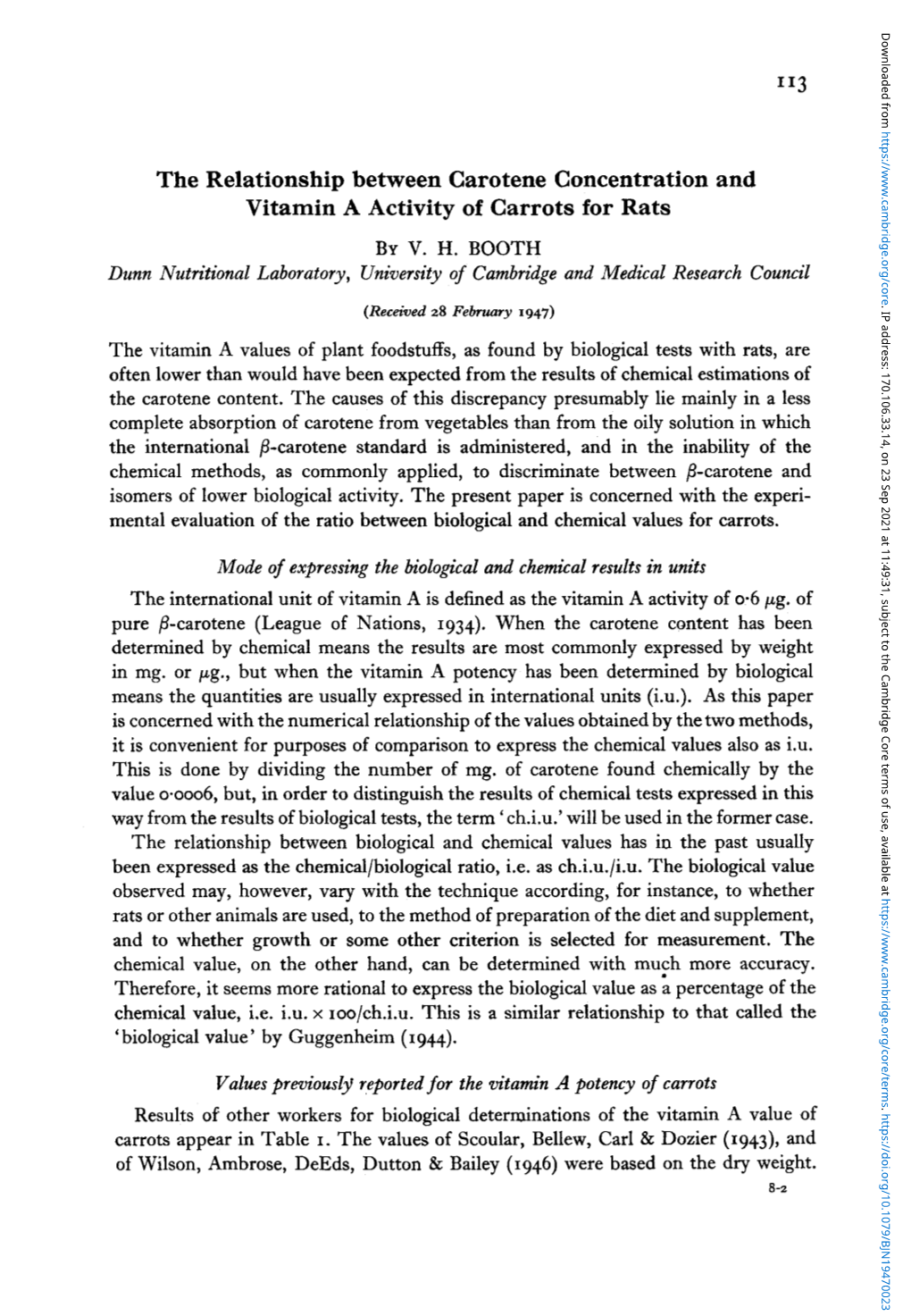 The Relationship Between Carotene Concentration and Vitamin a Activity of Carrots for Rats by V