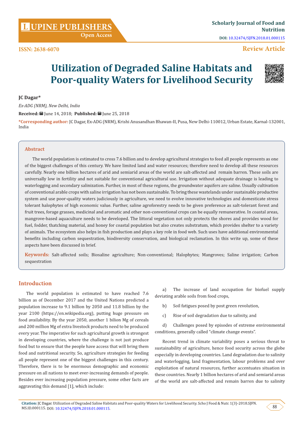 Utilization of Degraded Saline Habitats and Poor-Quality Waters for Livelihood Security