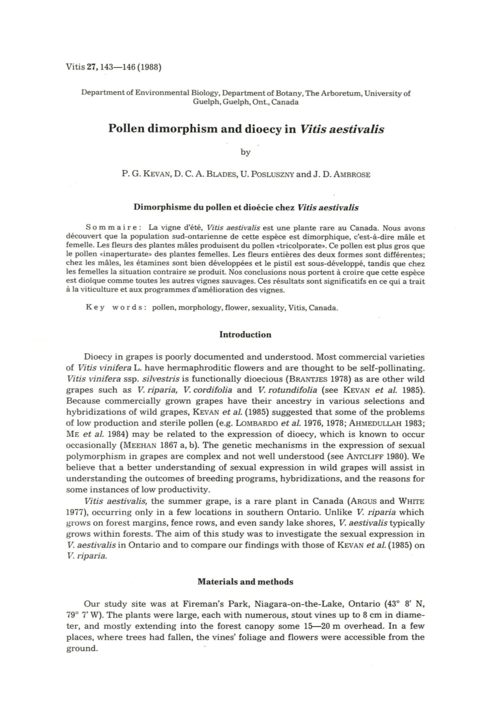 Pollen Dimorphism and Dioecy in Vitis Aestivalis