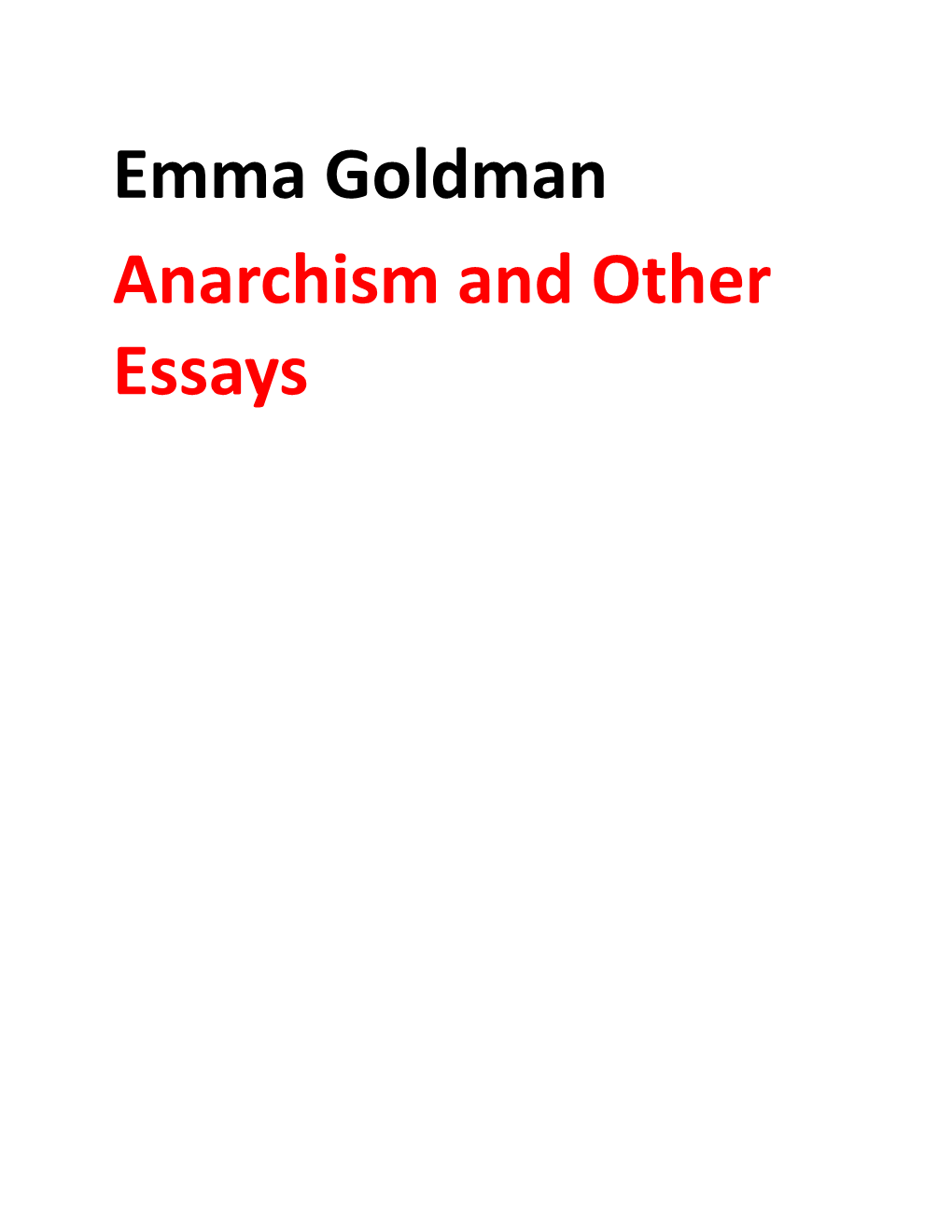 Emma Goldman Anarchism and Other Essays