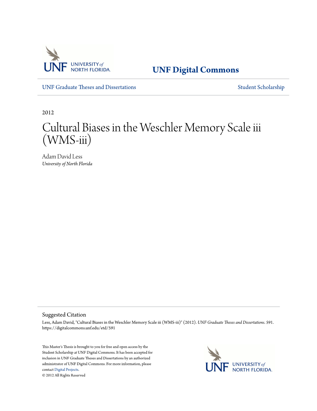 WMS-Iii) Adam David Less University of North Florida